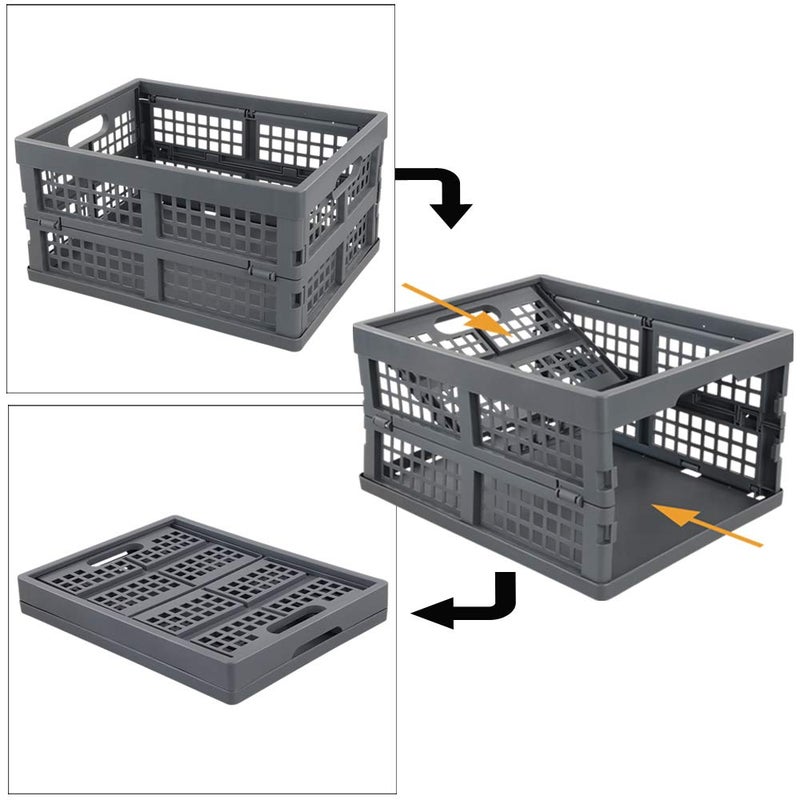 Ramddy 1 Pack 16 Quart Collapsible Crate, Plastic Folding Storage Basket Bins, Grey - Image 2